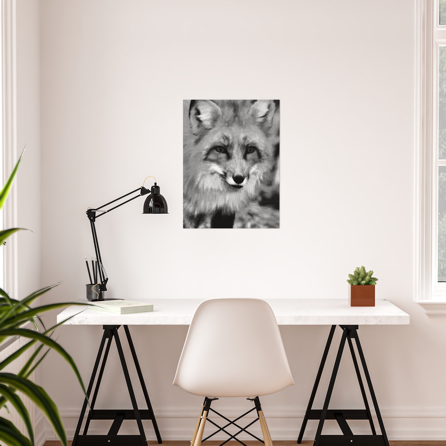Red Fox Dog Abstract Digital Oil Painting Canvas Black White