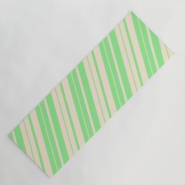 [ Thumbnail: Light Green & Beige Colored Stripes Pattern Yoga Mat ]