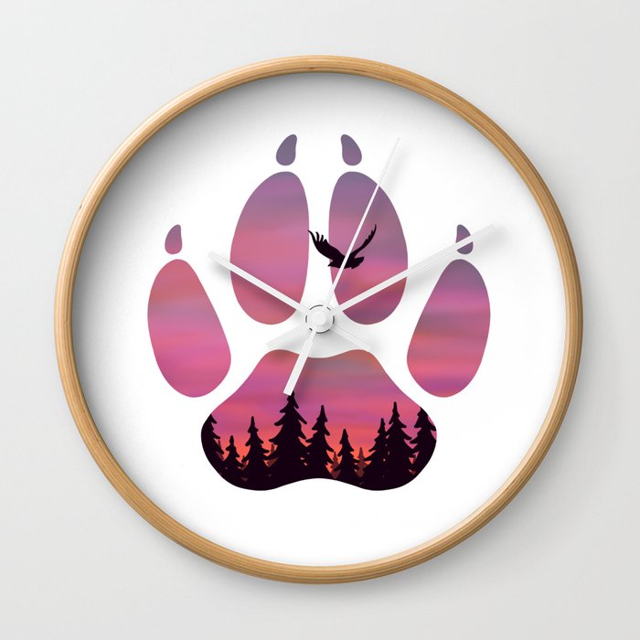 sunset in a wolf paw  Wall Clock