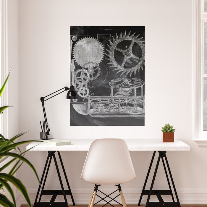 black and white vintage patent print chalkboard steampunk clock gear  Wallpaper by chicelegantboutique