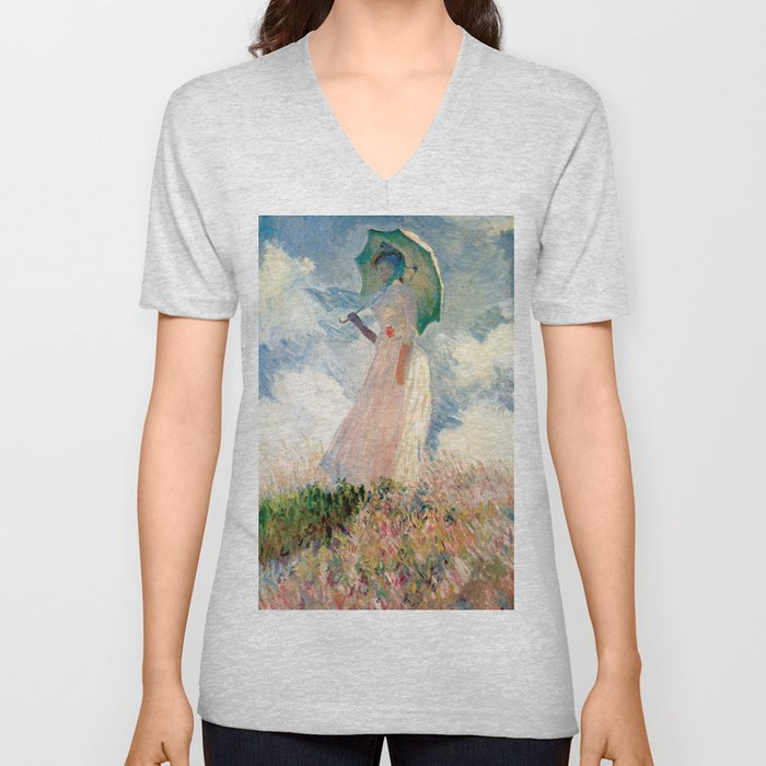 Claude Monet's Woman with a Parasol, Study V Neck T Shirt
