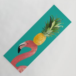 Flamingo Vibes |Tropical Pink Bird Pineapple on Head| Renee Davis Yoga Mat