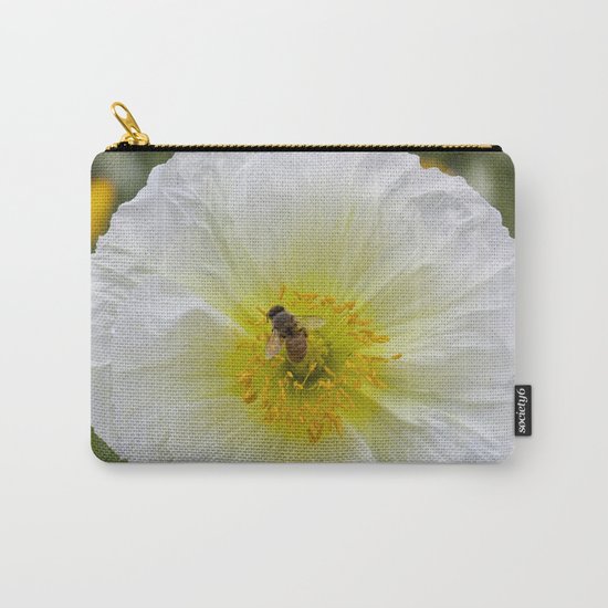 White Poppy with Bee Carry-All Pouch