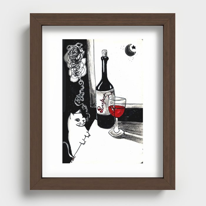 Wine and cats Recessed Framed Print