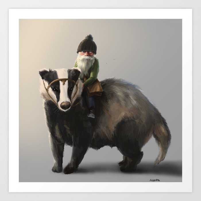 Gnome on Badger Art Print