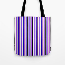 [ Thumbnail: Orchid, Blue, Beige & Black Colored Lines Pattern Tote Bag ]