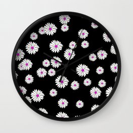 Daisies Blossoms Flower Design white black pink Wall Clock
