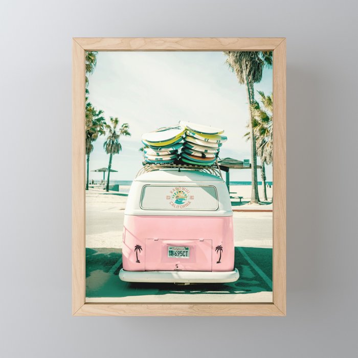 combi van surf art pink Framed Mini Art Print