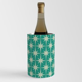 Midcentury Modern Atomic Starburst Pattern in Retro Turquoise and Celadon Wine Chiller