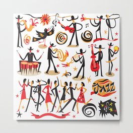 jazz musicians - icons set . Isolated on white background.  Metal Print