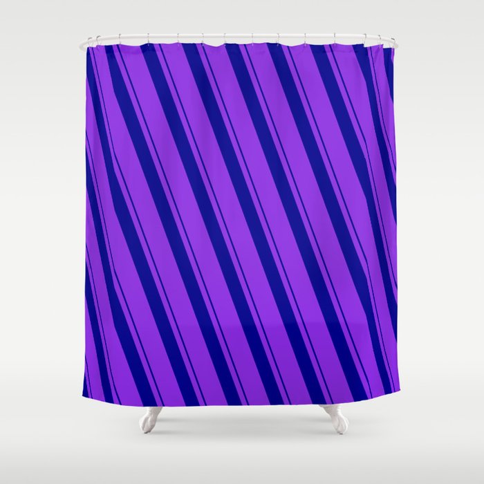 Dark Blue and Purple Colored Lined/Striped Pattern Shower Curtain