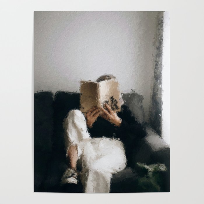 digital oil painting of a faceless woman reading on a sofa Poster