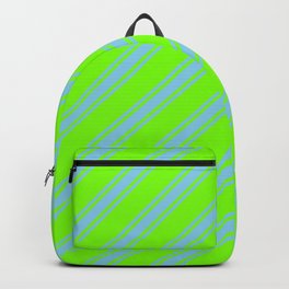 [ Thumbnail: Green & Sky Blue Colored Stripes/Lines Pattern Backpack ]