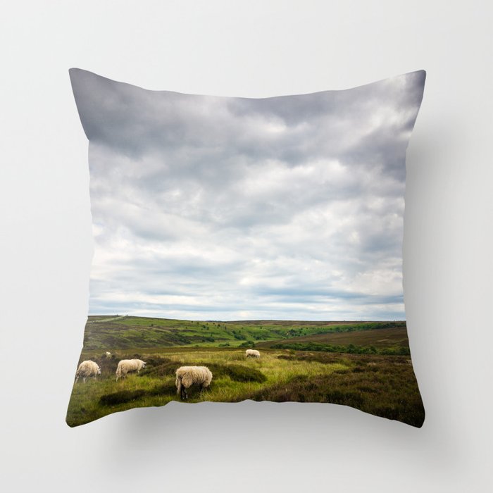 Sheep grazing in North Yorkshire Throw Pillow