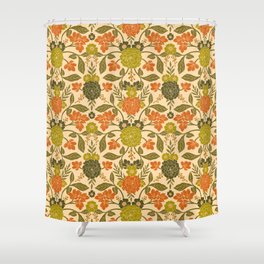 Retro 1970s Floral in Olive Green & Orange Shower Curtain
