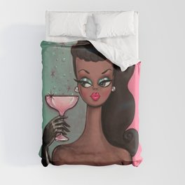 Brunette Pinup Girl with Pink Champagne Duvet Cover