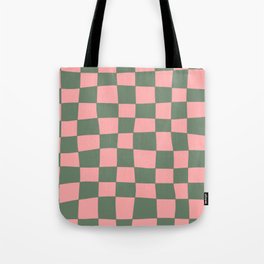 Hand Drawn Checkerboard Pattern (sage green/pink) Tote Bag