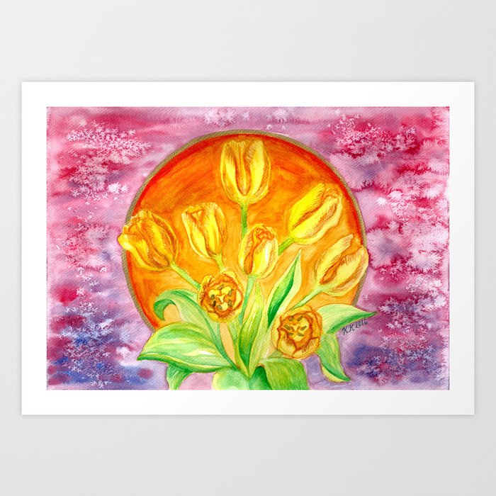 Tulip Flower Bouquet Watercolor Painting Art Print By Ilylilyart