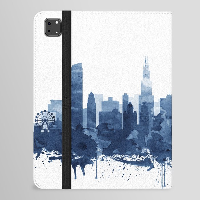 Chicago Skyline Watercolor Blue, Art Print By Synplus iPad Folio Case