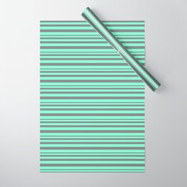 [ Thumbnail: Grey and Aquamarine Colored Striped/Lined Pattern Wrapping Paper ]