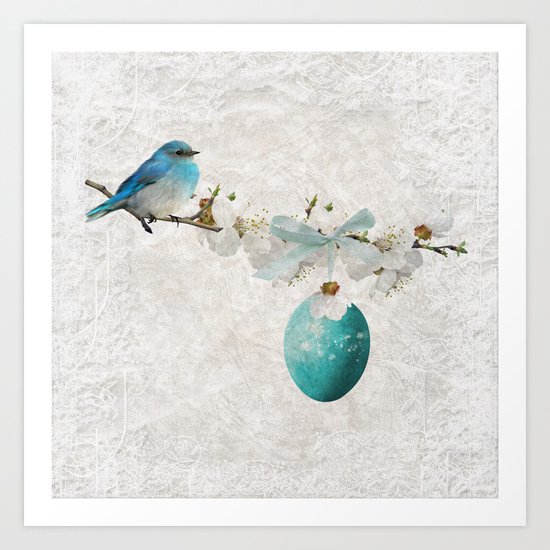Blue bird & egg Art Print