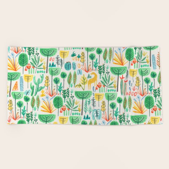 Jungle life with golden unicorn Beach Towel