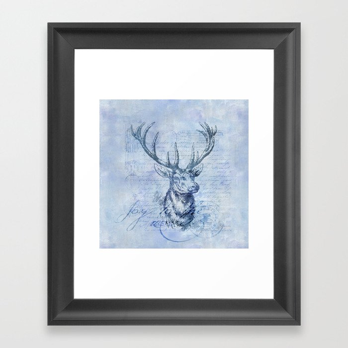 Joy to the world Christmas deer Framed Art Print