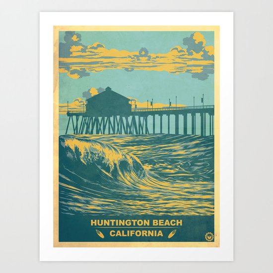 Vintage Huntington Beach Poster Art Print