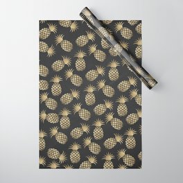 Modern chalk black elegant faux gold pineapple pattern Wrapping Paper