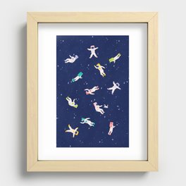 Colourful Astronauts Floating in Space Recessed Framed Print