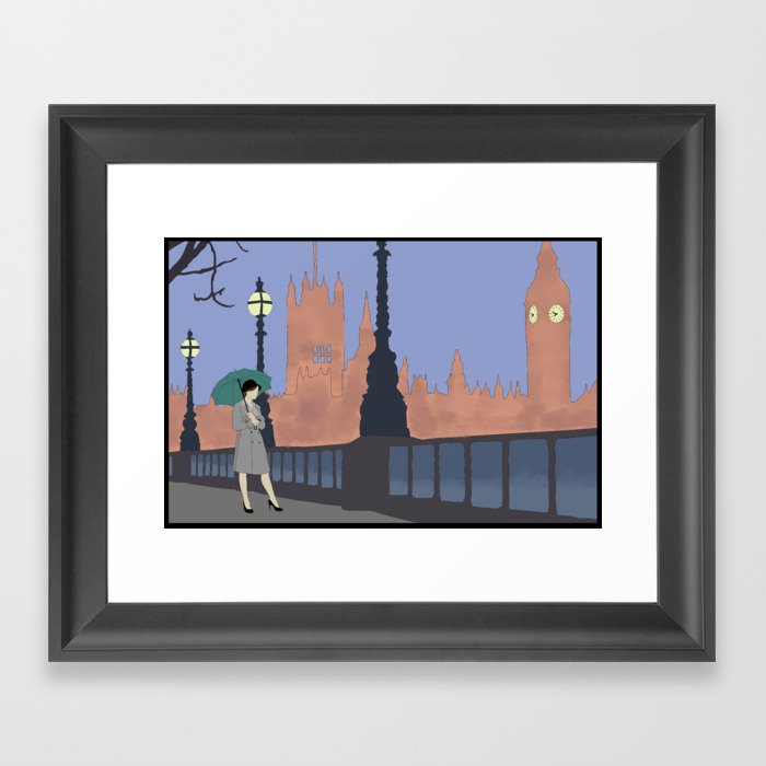 Woman With Umbrella In London Framed Art Print