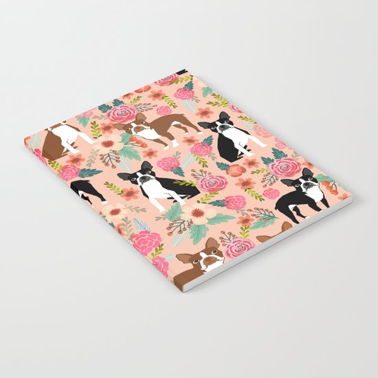 Boston Terrier cute floral pattern spring summer happy pet portrait dog person gift must haves dogs Notebook