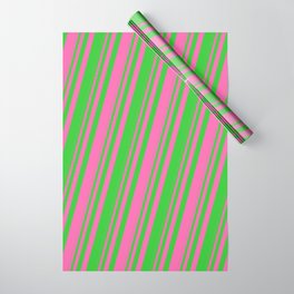 [ Thumbnail: Hot Pink & Lime Green Colored Striped/Lined Pattern Wrapping Paper ]
