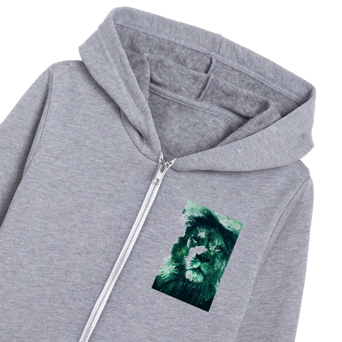 Galaxy Lion Mint Emerald Green Kids Zip Hoodie