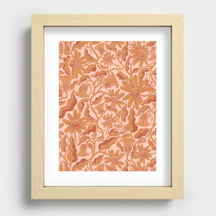 Monochrome Florals Orange Recessed Framed Print