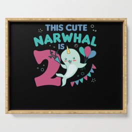 2nd Birthday Narwhal Two Year Old Cute Narwhals Serving Tray