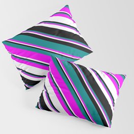 [ Thumbnail: Teal, Fuchsia, White, and Black Colored Lined/Striped Pattern Pillow Sham ]