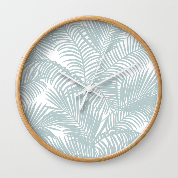 Pastel green modern tropical floral palm tree pattern Wall Clock