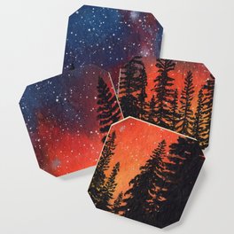 Colorful night sky and pine forest Coaster