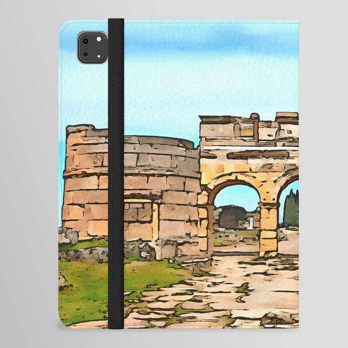 Frontinus Gate in Hierapolis, Pamukkale Black Outline Art iPad Folio Case