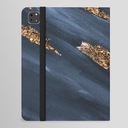Navy Blue Paint Brushstrokes Gold Foil Abstract Texture iPad Folio Case