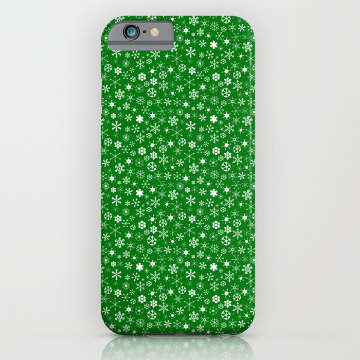Evergreen Green & White Christmas Snowflakes iPhone Case