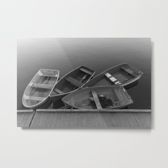 Four Skiffs Black and White Metal Print