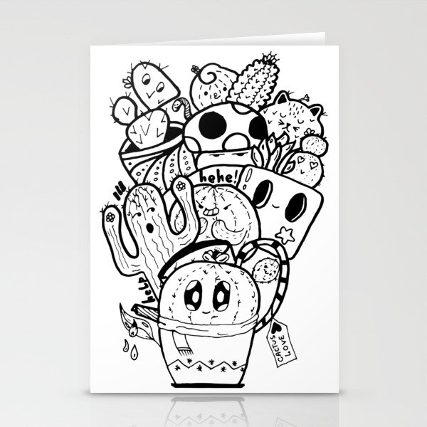Cactus Love Easy Doodle funny faces Stationery Cards