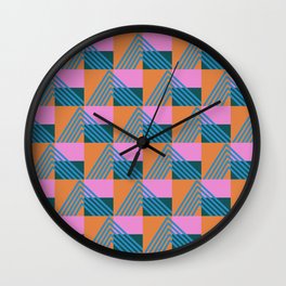 Retro Shapes in Teal Pink and Orange 217 Wall Clock