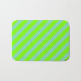 [ Thumbnail: Green & Sky Blue Colored Stripes/Lines Pattern Bath Mat ]