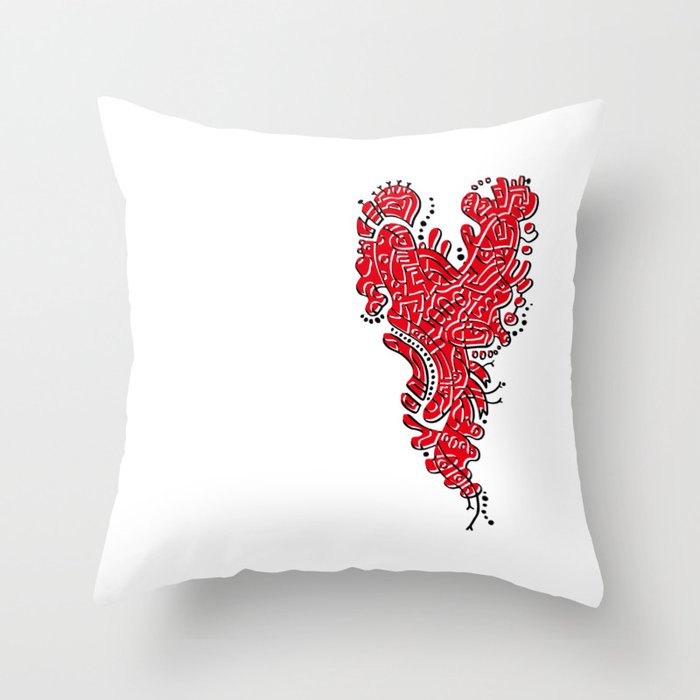 Cell Heart Throw Pillow | Drawing, Digital, Cell, Pattern, Lines, Drawing, Heart, Red, Ouma, Japan