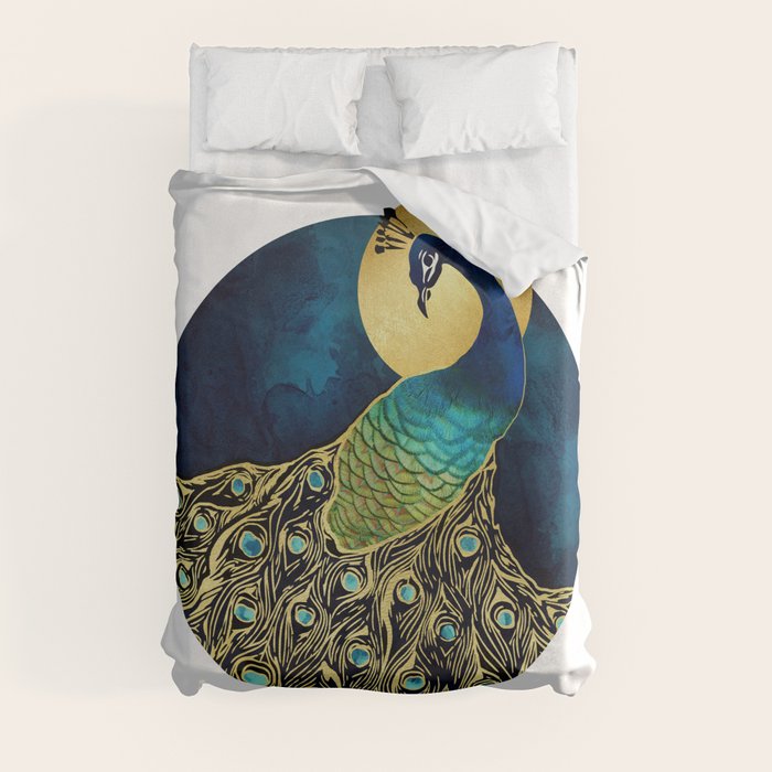 Golden Peacock Duvet Cover by SpaceFrogDesigns Society6