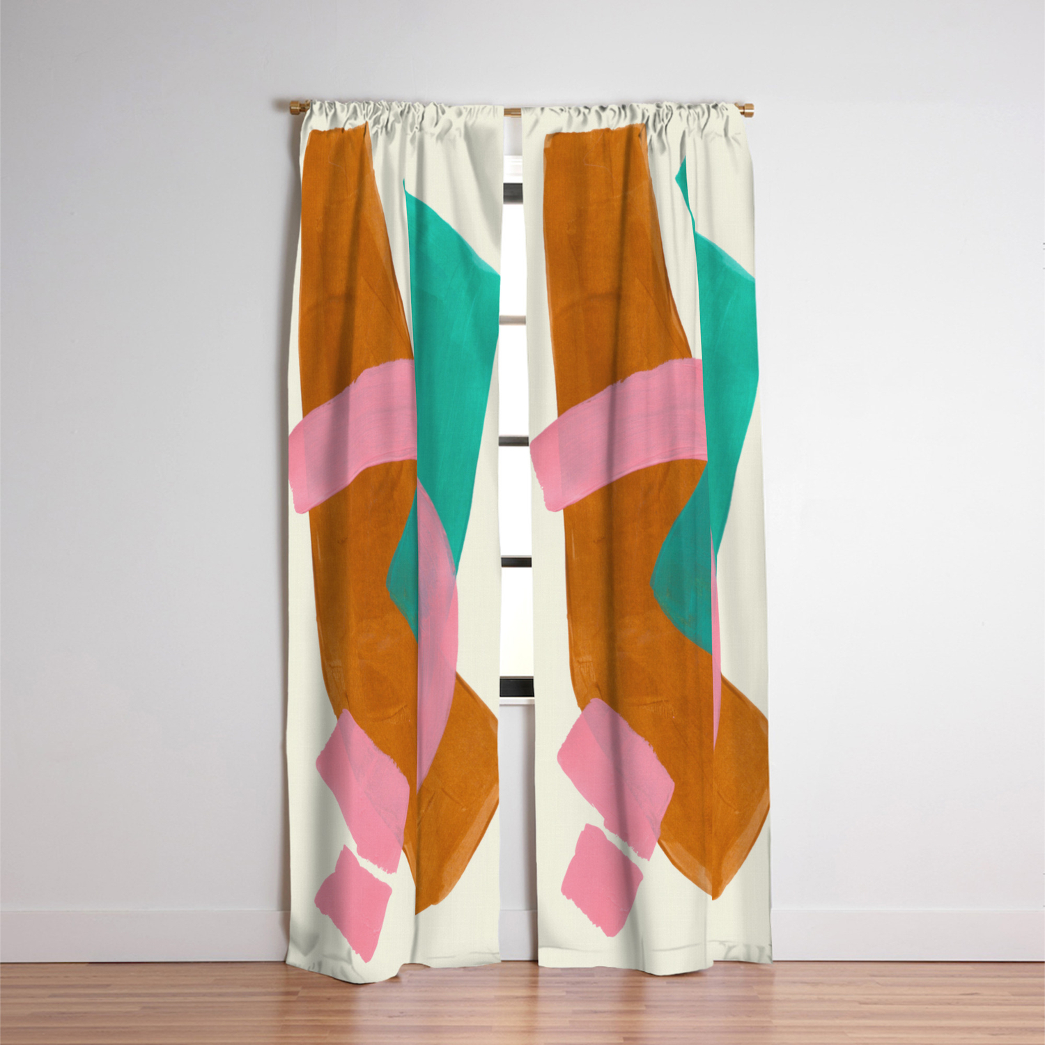 Ochre Pink Marine Green Fun Colorful Mid Century Modern Abstract