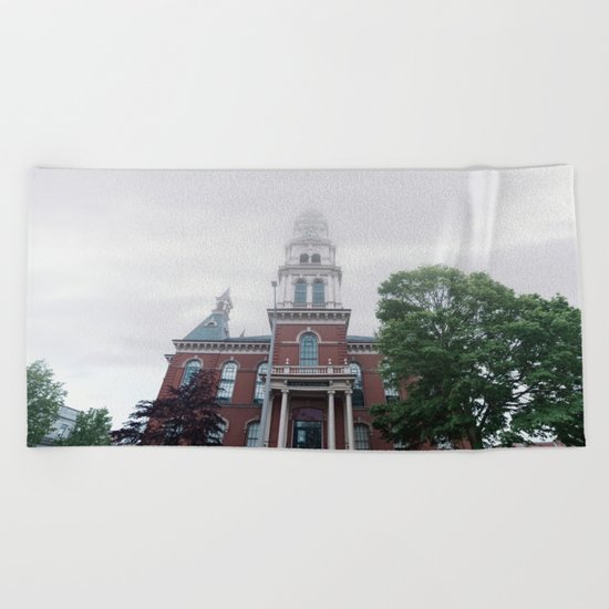 Foggy mrning at City Hall Beach Towel